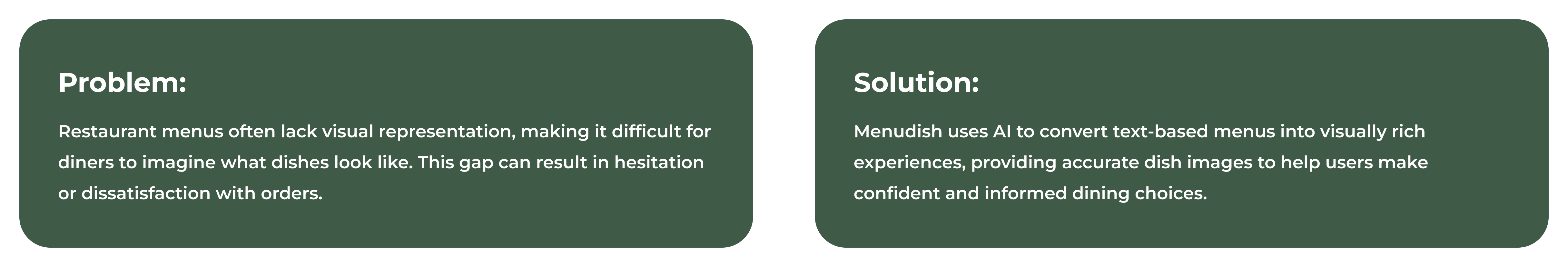 Problem and solution statement for the Menudish app