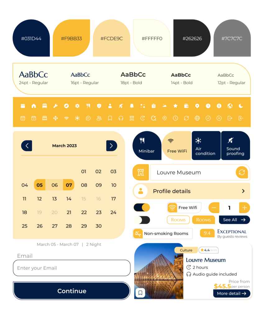 Part of the design system for the Elysia Hotel app